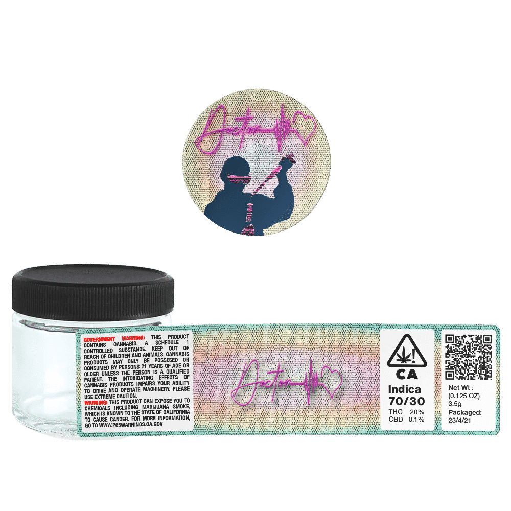 Doctor Glass Jars. 60ml suitable for 3.5g or 1/8 oz. Unlabelled.