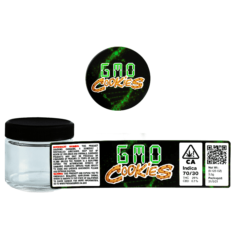 GMO Cookies Glass Jars. 60ml suitable for 3.5g or 1/8 oz. Unlabelled.