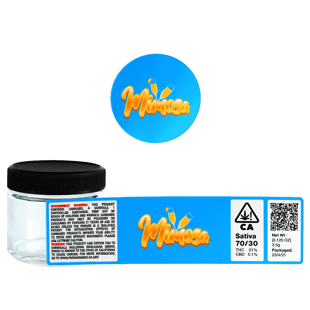 Mimosa Glass Jars. 60ml suitable for 3.5g or 1/8 oz. Unlabelled.