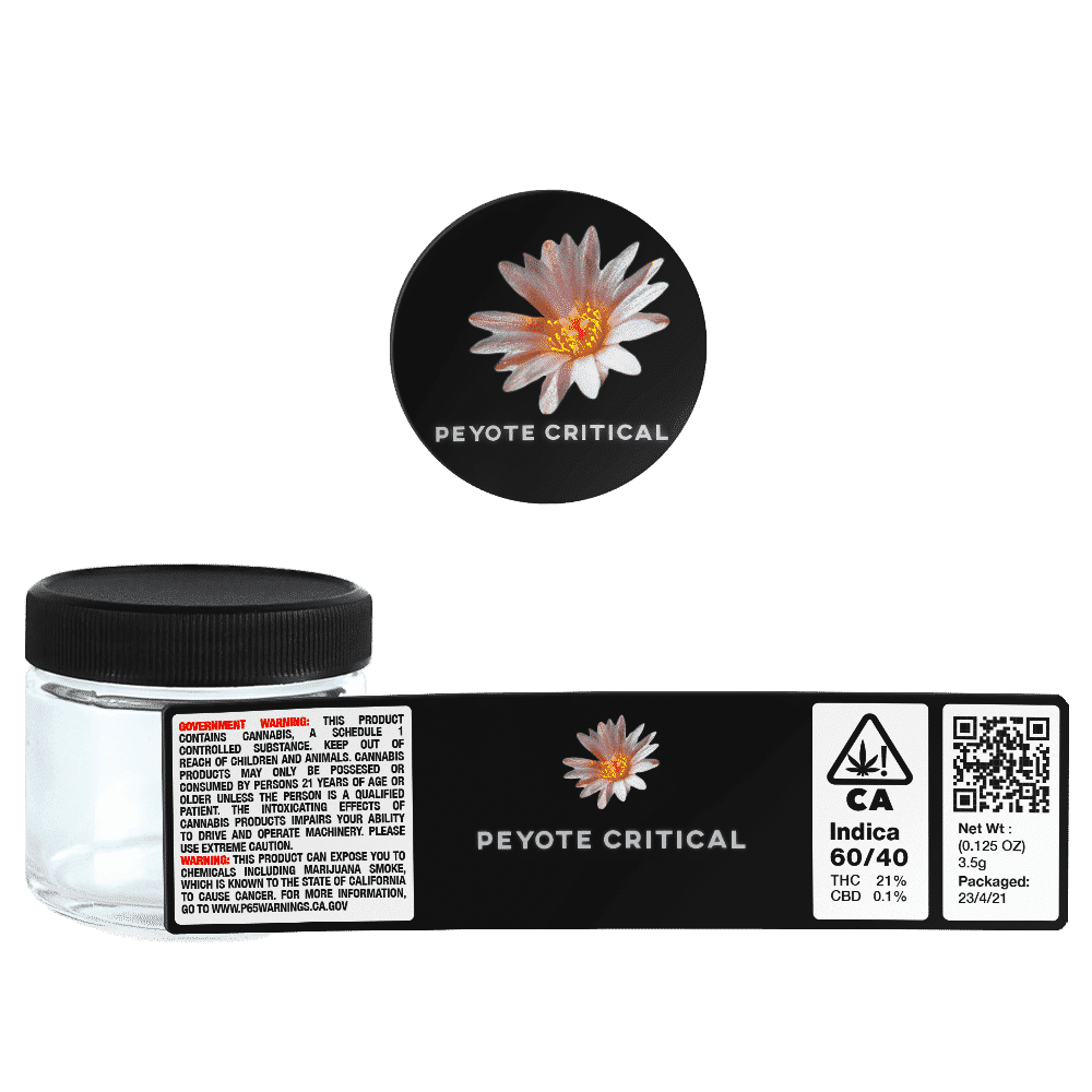 Peyote Critical Glass Jars. 60ml suitable for 3.5g or 1/8 oz. Unlabelled.