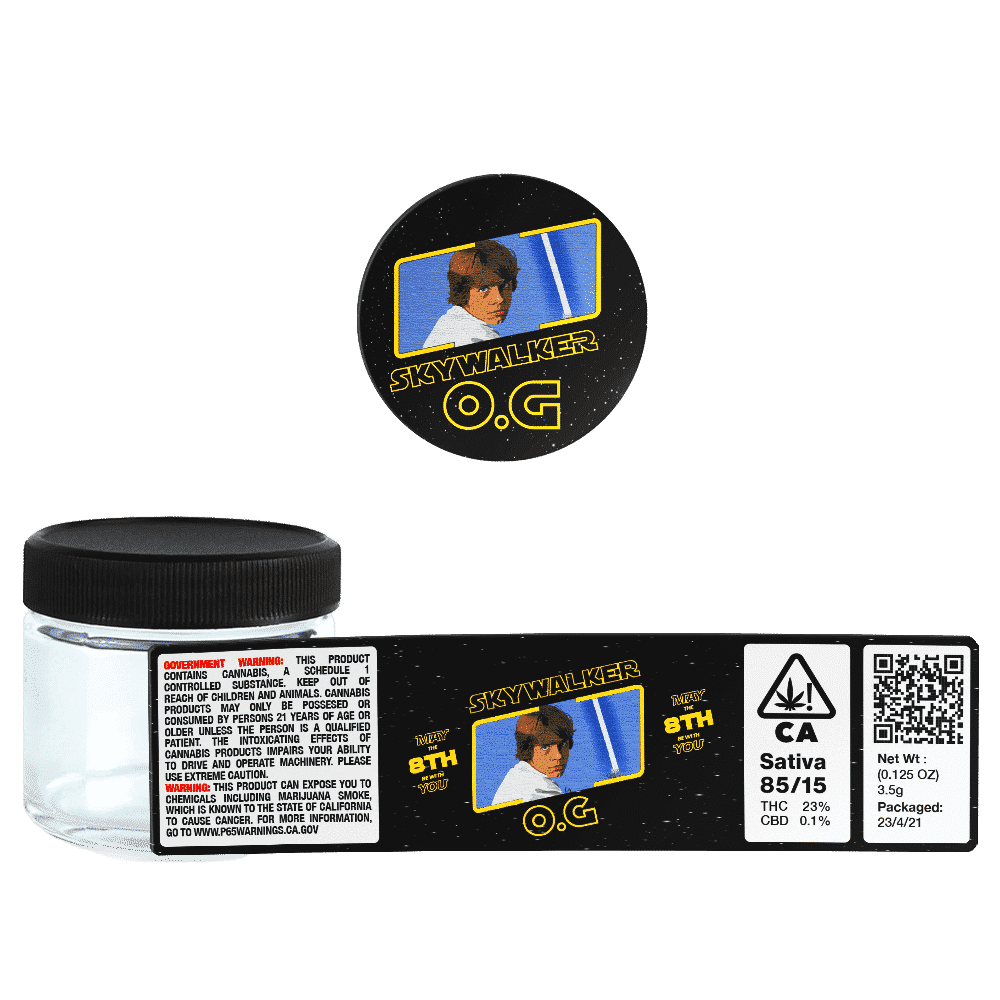 Skywalker OG Glass Jars. 60ml suitable for 3.5g or 1/8 oz. Unlabelled.