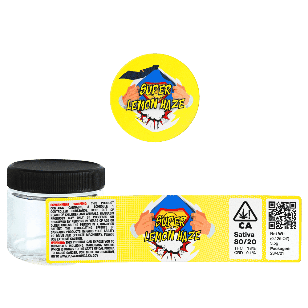 Super Lemon Haze Glass Jars. 60ml suitable for 3.5g or 1/8 oz. Unlabelled.
