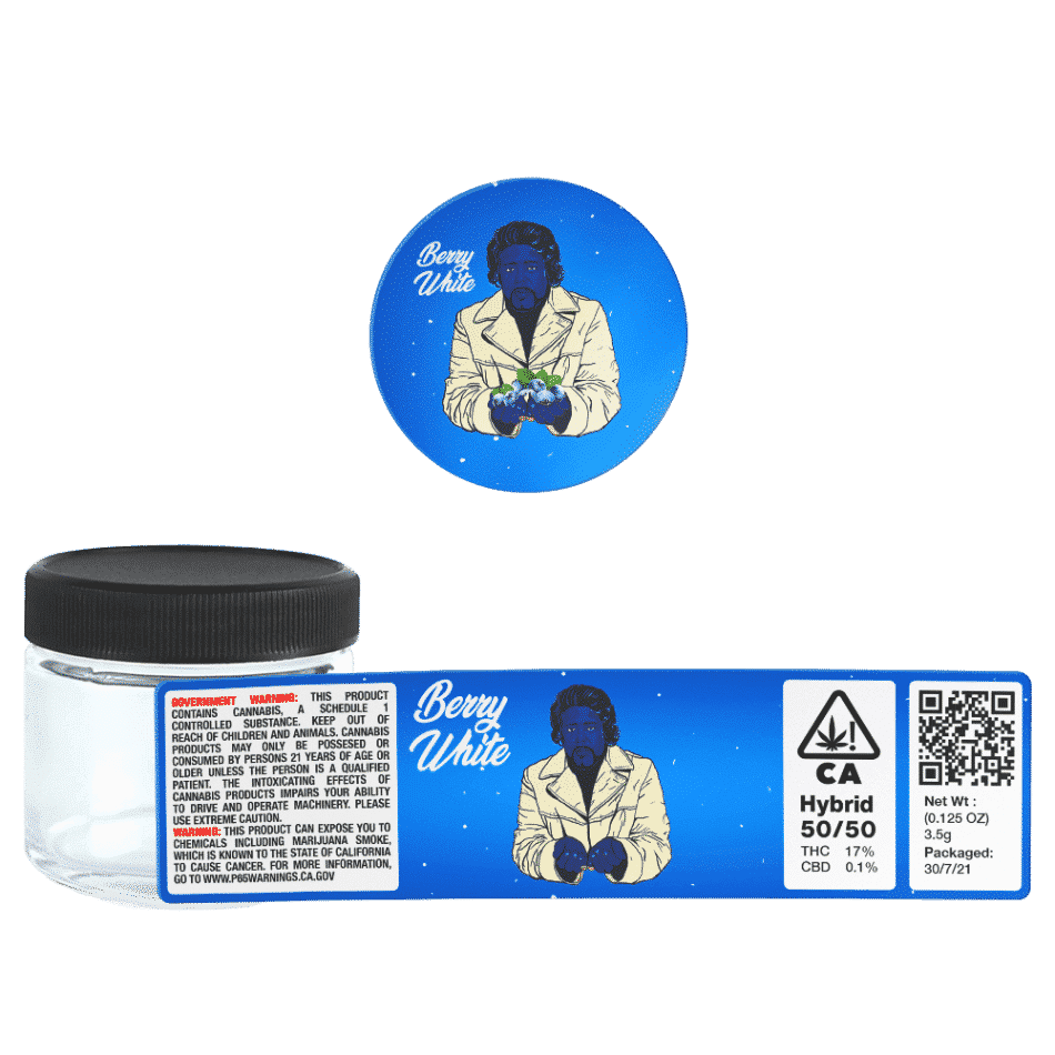 Berry White Glass Jars. 60ml suitable for 3.5g or 1/8 oz. Unlabelled.