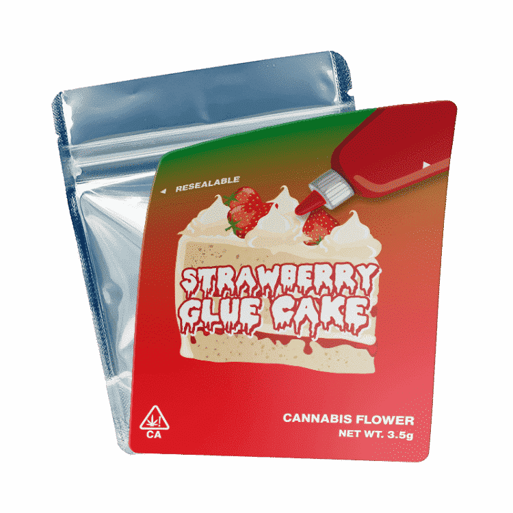 Strawberry Glue Cake Mylar Bags Labelled & Unlabelled Strain Labels