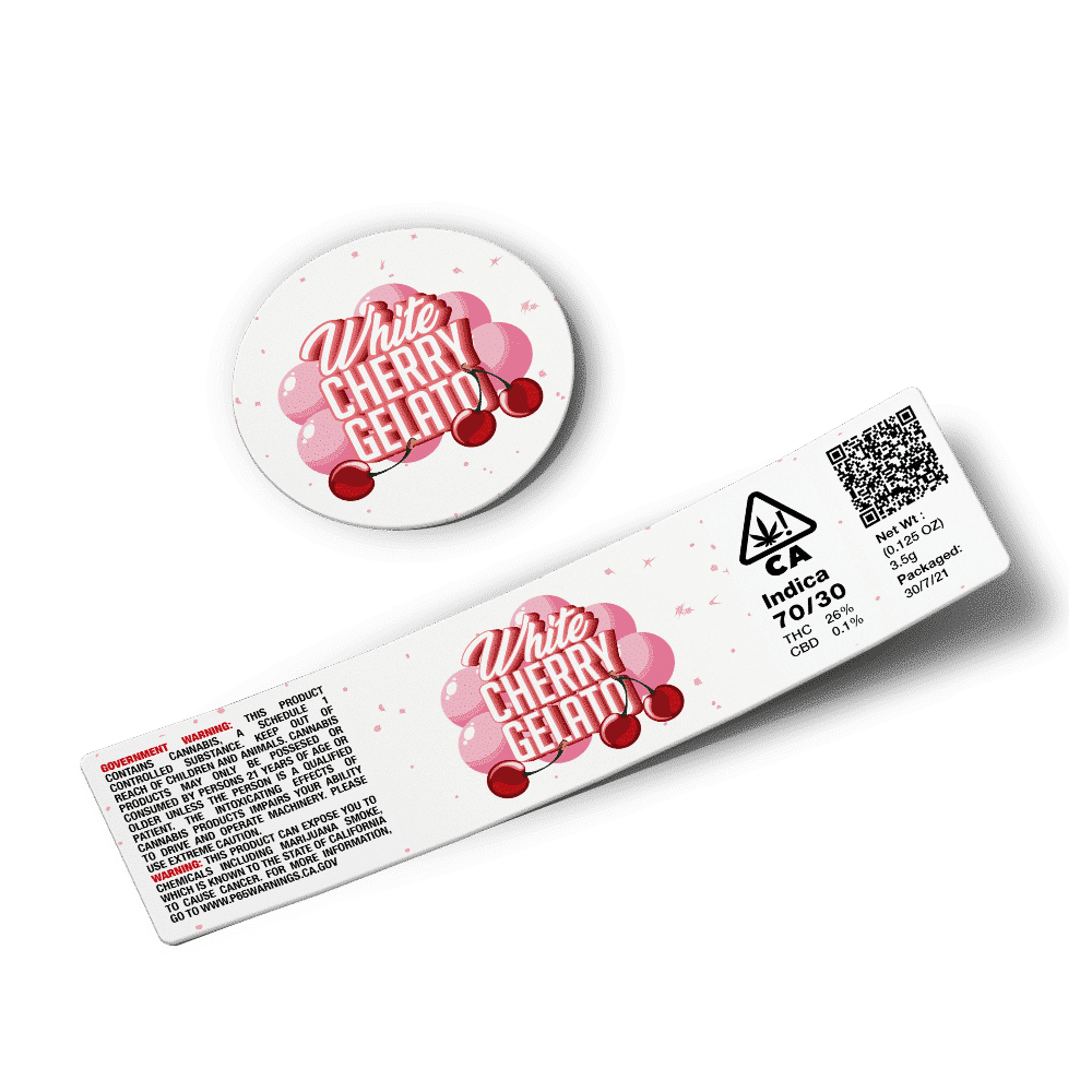 White Cherry Gelato Glass Jar Strain Labels