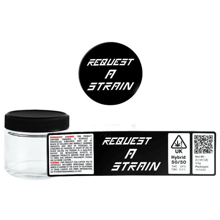 Request a Strain Glass Jars. 60ml suitable for 3.5g or 1/8 oz. Unlabelled.